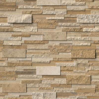 Ivory & Noce Travertine MULTI Blend 6x24 Stacked Stone Ledger Panel - TILE & MOSAIC DEPOT