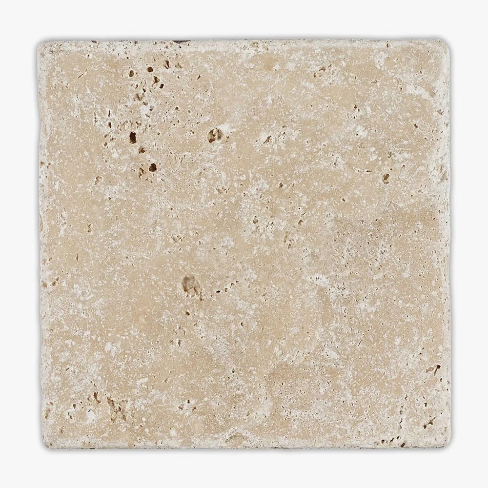 Ivory Travertine 4x4 Tumbled Tile (Clearance) - TILE & MOSAIC DEPOT