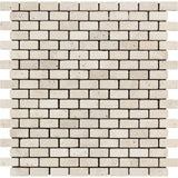 Ivory Travertine 5/8 x 1 1/4 Mini Brick Tumbled Mosaic Tile - TILE & MOSAIC DEPOT