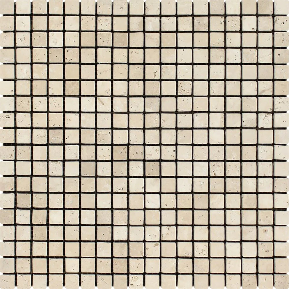 Ivory Travertine 5/8x5/8 Tumbled Mosaic Tile - TILE & MOSAIC DEPOT