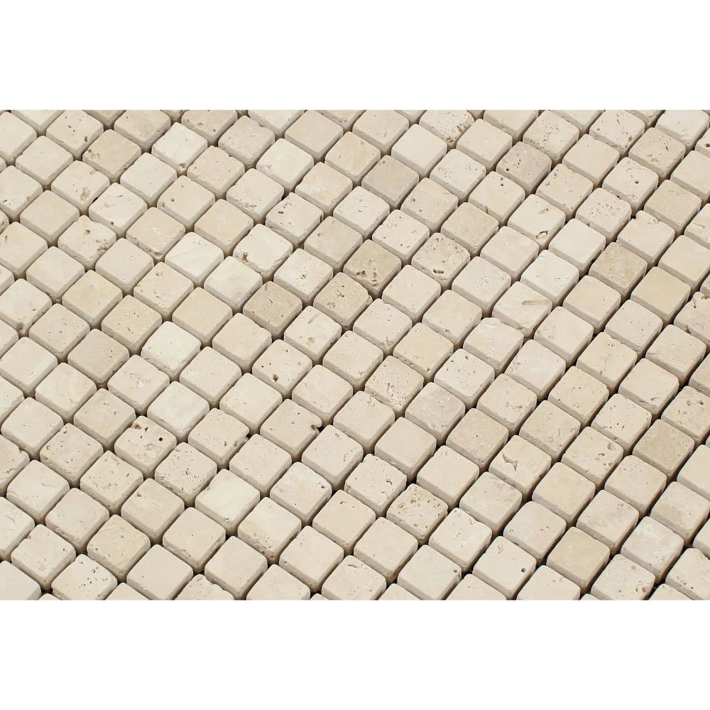 Ivory Travertine 5/8x5/8 Tumbled Mosaic Tile - TILE & MOSAIC DEPOT