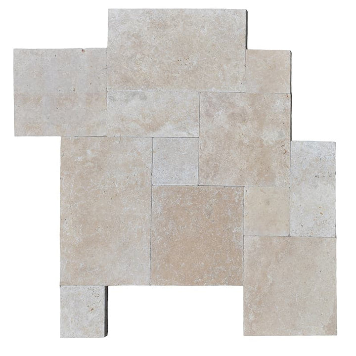 Ivory Travertine Tumbled 3cm Paver Pattern - TILE & MOSAIC DEPOT