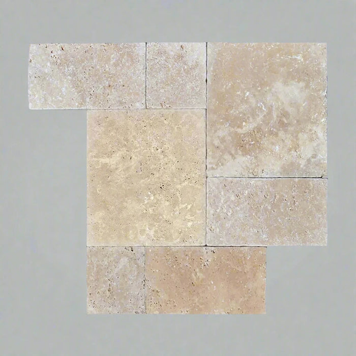 Ivory Travertine Tumbled 3cm Paver Roman Pattern | TILE & MOSAIC DEPOT