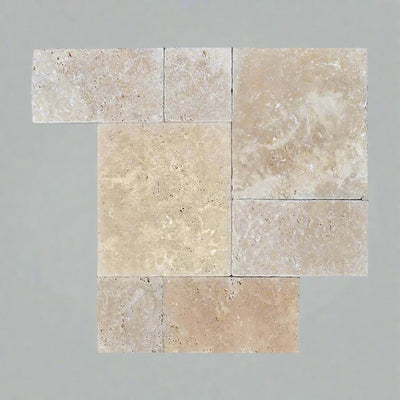 Ivory Travertine Tumbled 3cm Paver Roman Pattern - TILE & MOSAIC DEPOT