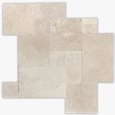 Ivory Travertine Tumbled Versailles Pattern Tile - TILE & MOSAIC DEPOT