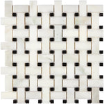 Calacatta Oliva Marble Basketweave w/Black Polished Mosaic Tile - TILE & MOSAIC DEPOT