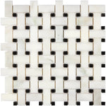 Calacatta Oliva Marble Basketweave w/Black Honed Mosaic Tile - TILE & MOSAIC DEPOT