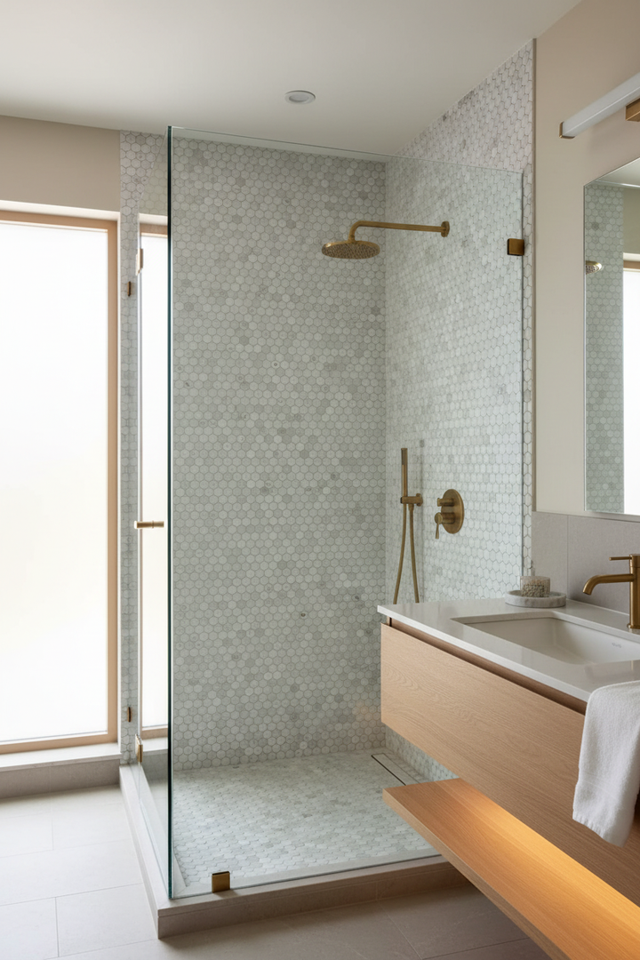 Calacatta Oliva Marble Penny Round Honed Mosaic Tile