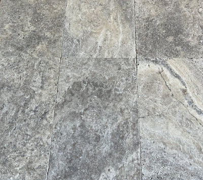 Silver Travertine 16x24 Tumbled Tile