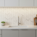 Asian Statuary (Oriental White) Marble 1x3 Herringbone Polished Mosaic Tile - TILE & MOSAIC DEPOT