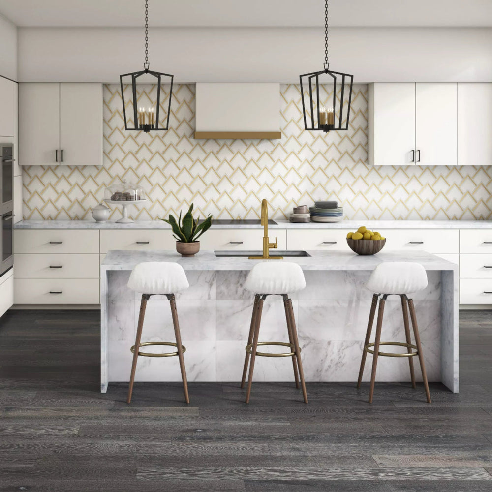 Thassos &  Carrara Marble Brass Polished Waterjet Mosaic Tile - TILE & MOSAIC DEPOT