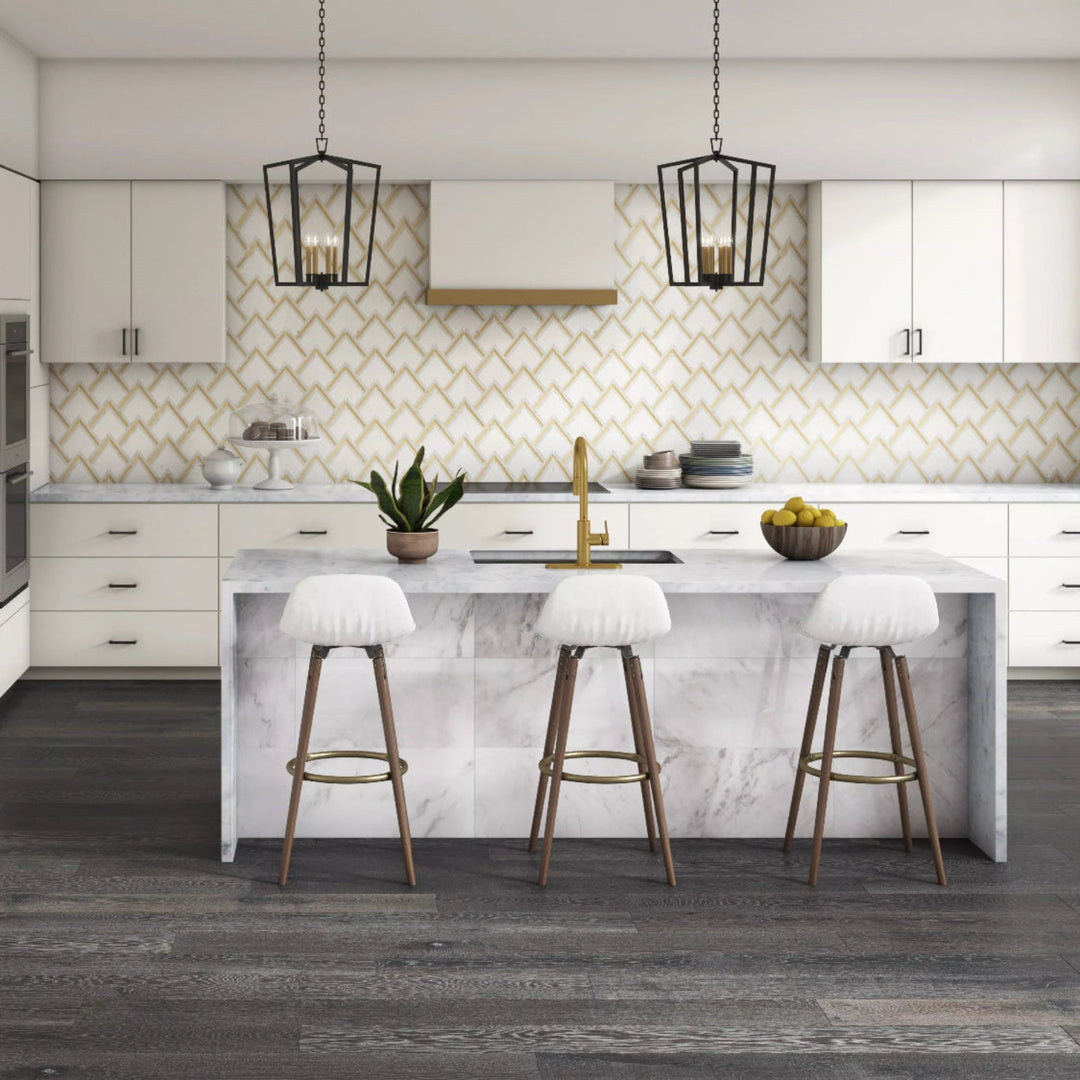 Thassos &  Carrara Marble Brass Polished Waterjet Mosaic Tile - TILE & MOSAIC DEPOT
