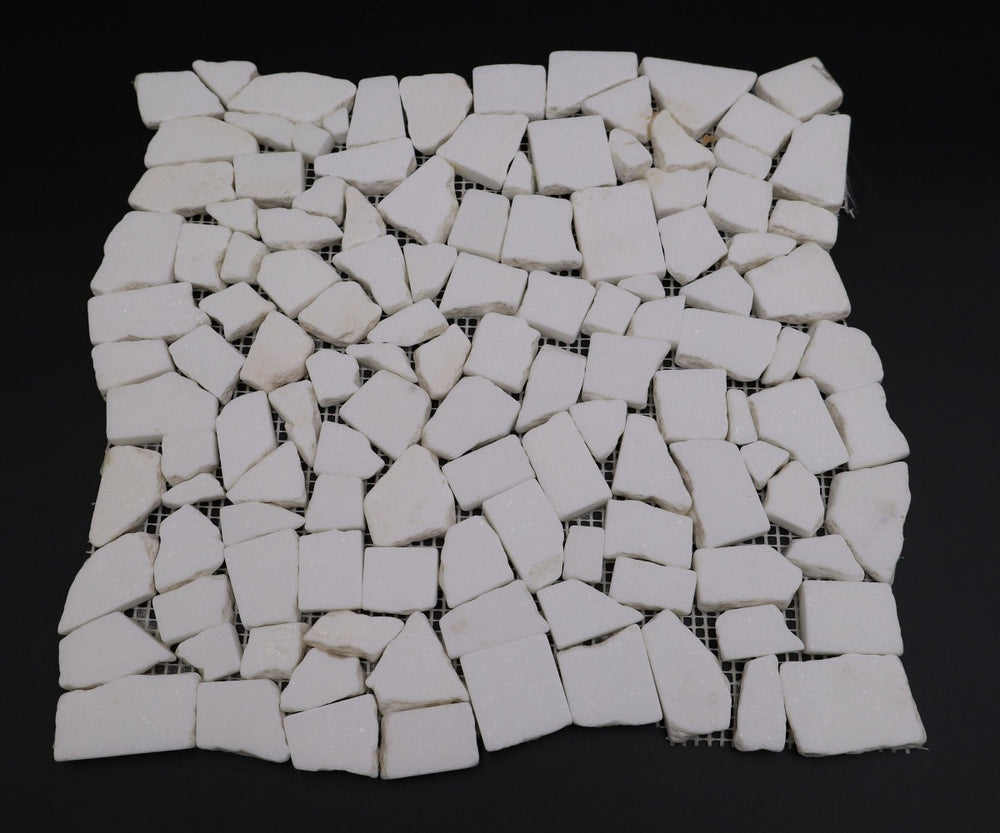 Thassos White Marble Flat Pebble / Paledian (Random Broken) Mosaic Tile - TILE & MOSAIC DEPOT