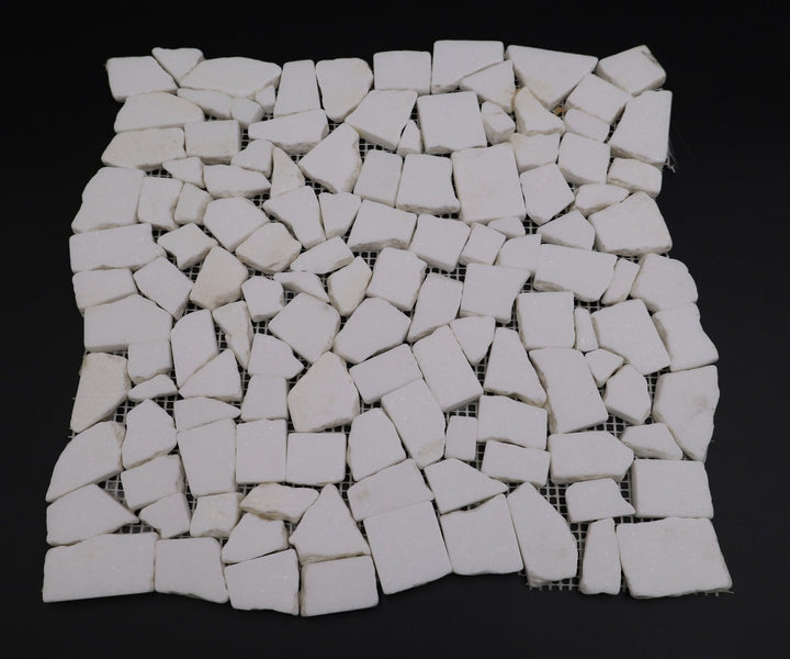Thassos White Marble Flat Pebble / Paledian (Random Broken) Mosaic Tile - TILE & MOSAIC DEPOT