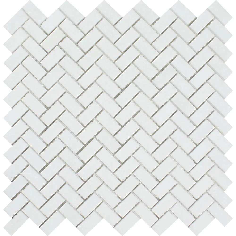Thassos White Marble Mini Herringbone Polished Mosaic Tile - TILE & MOSAIC DEPOT