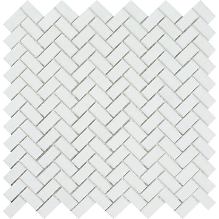 Thassos White Marble Mini Herringbone Polished Mosaic Tile - TILE & MOSAIC DEPOT