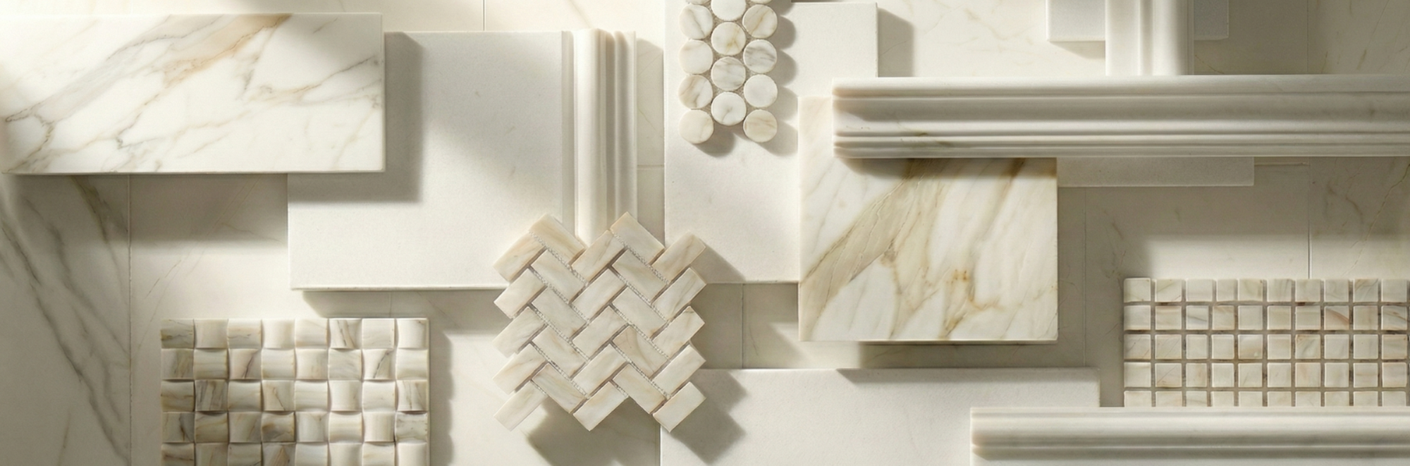 Luxury marble, mosaic, and natural stone tile collection banner