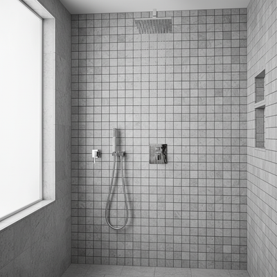 Tundra Gray 2x2 antique tumbled mosaic shower - correct scale