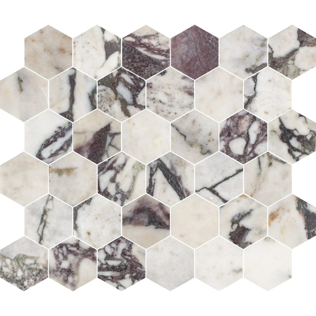 calacatta viola hexagon 2" honed mosaic