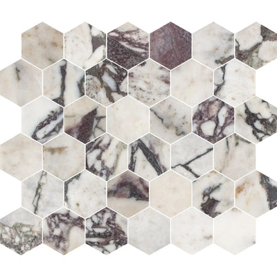 calacatta viola hexagon 2" honed mosaic