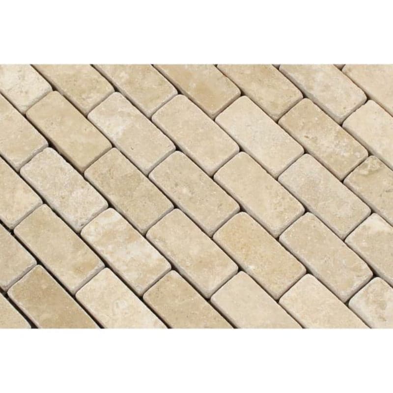 1 x 2 Tumbled Durango Travertine Brick Mosaic Tile