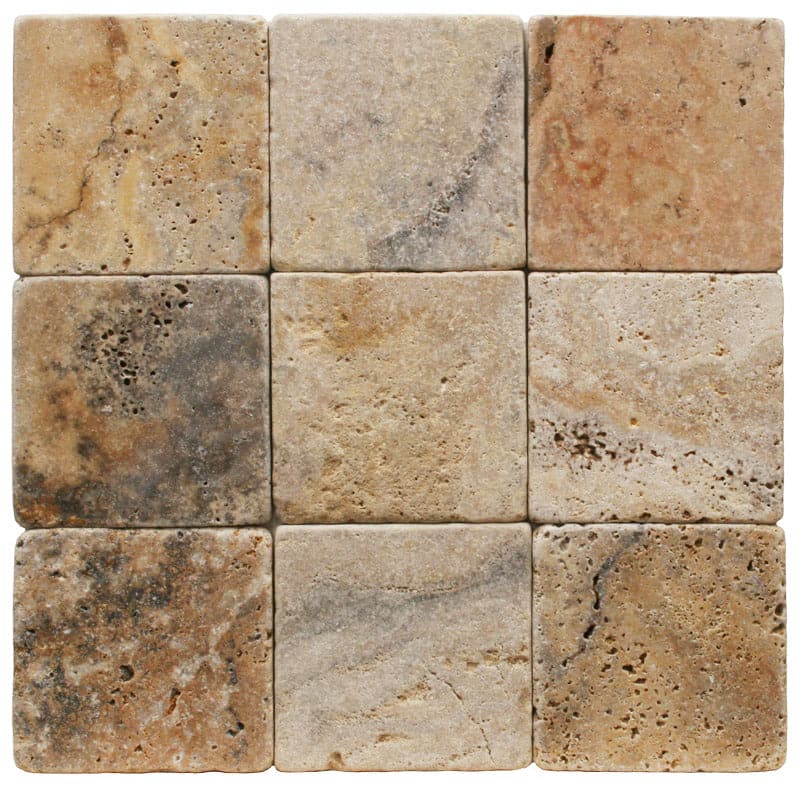 Scabos Travertine 4x4 Tumbled Tile - TILE AND MOSAIC DEPOT