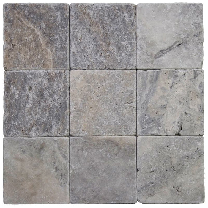 Silver Travertine 4x4 Tumbled Tile - TILE AND MOSAIC DEPOT