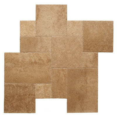 Walnut Travertine Brushed and Chiseled Versailles Pattern Tile - TILE AND MOSAIC DEPOT