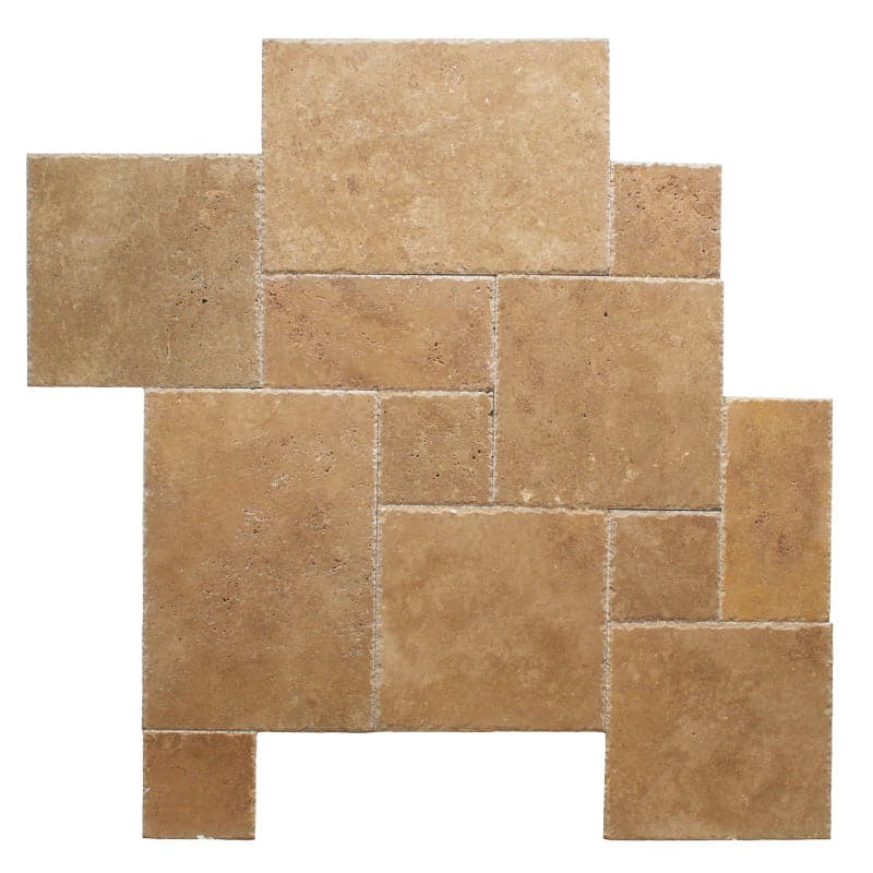 Noce Travertine Brushed and Chiseled Versailles Pattern Tile - TILE & MOSAIC DEPOT