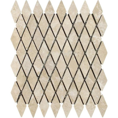 1 x 2 Tumbled Durango Travertine Diamond Mosaic Tile.