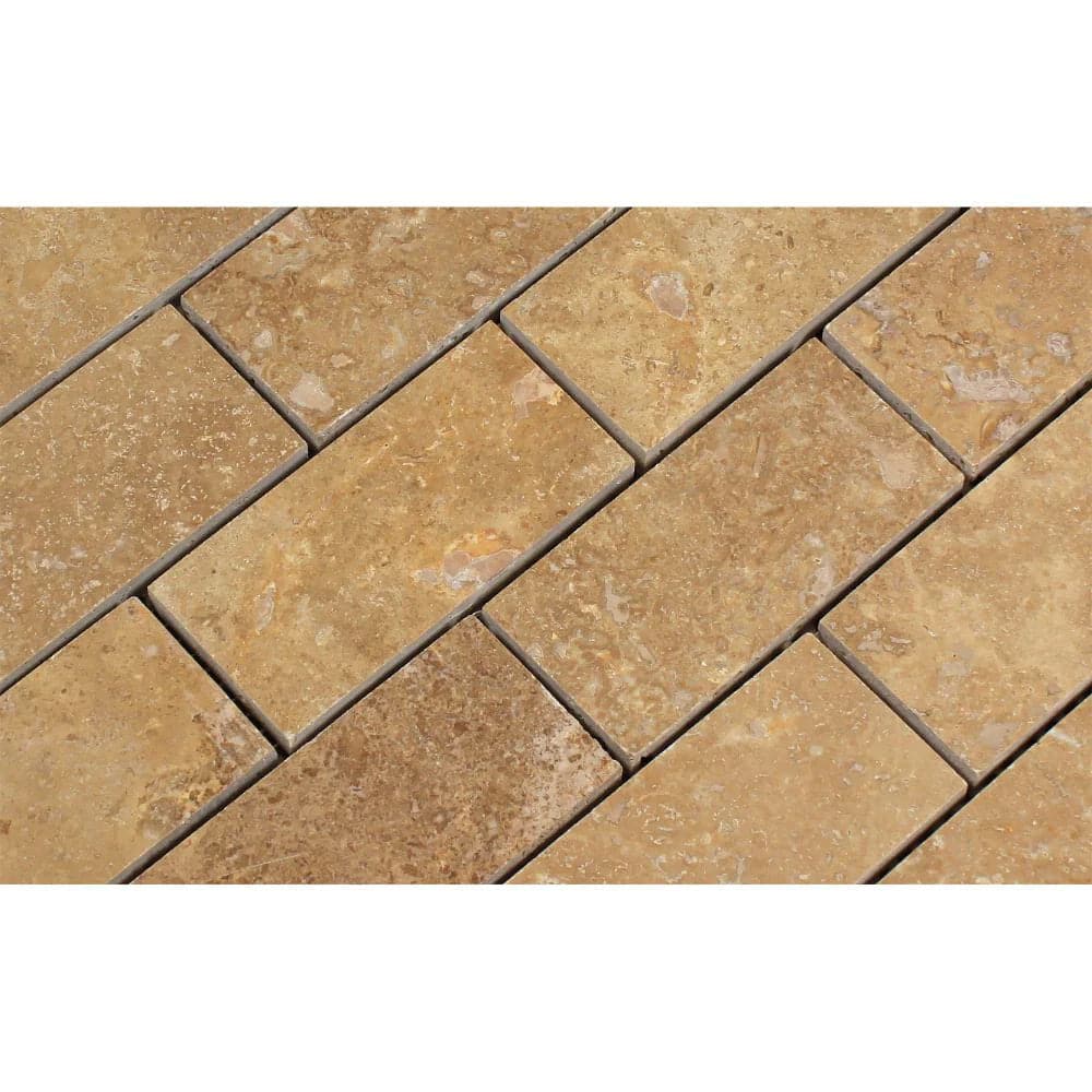 2 x 4 Honed Noce Travertine Brick Mosaic Tile - TILE & MOSAIC DEPOT