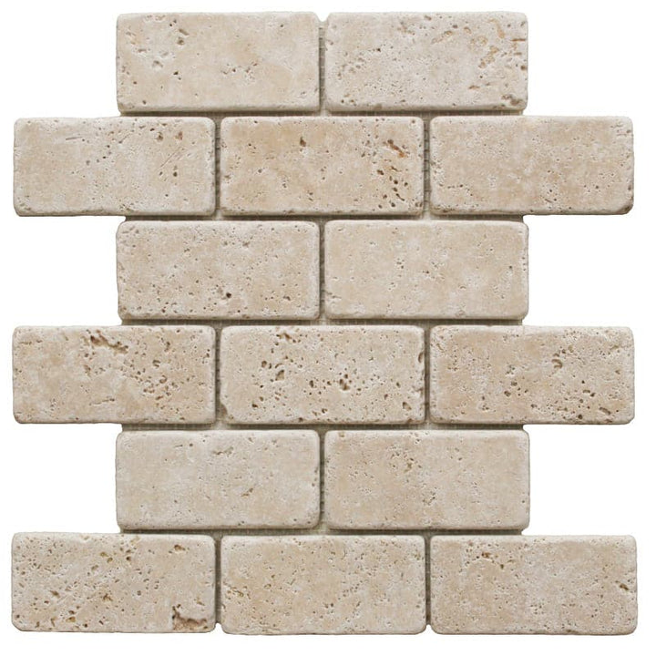 Ivory Travertine 2x4 Tumbled Mosaic Tile - TILE AND MOSAIC DEPOT