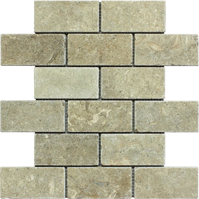 Seagrass Limestone 2x4 Tumbled Mosaic Tile - TILE AND MOSAIC DEPOT