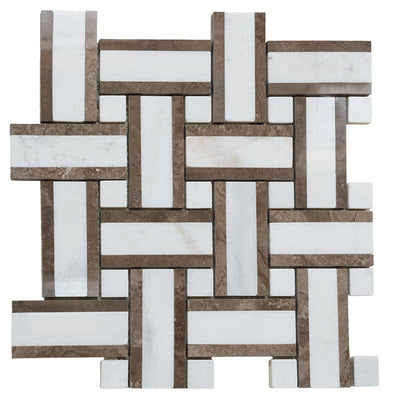 Calacatta Amber Marble Basketwieve Polished Mosaic Tile - TILE AND MOSAIC DEPOT