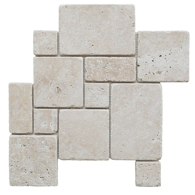 Ivory Travertine Mini Opus Pattern Tumbled Mosaic Tile - TILE AND MOSAIC DEPOT