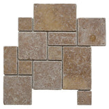 Noce Travertine Opus Mini Pattern Tumbled Mosaic Tile - TILE AND MOSAIC DEPOT