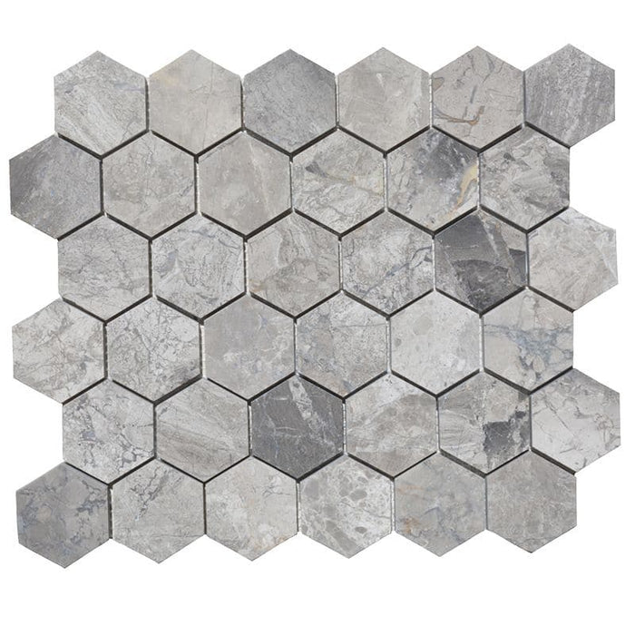 Atlantic Gray Marble 2x2 Polished Hexagon Mosaic Tile - TILE AND MOSAIC DEPOT