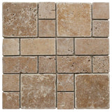 Noce Travertine Mini Pattern Tumbled Mosaic Tile - TILE AND MOSAIC DEPOT