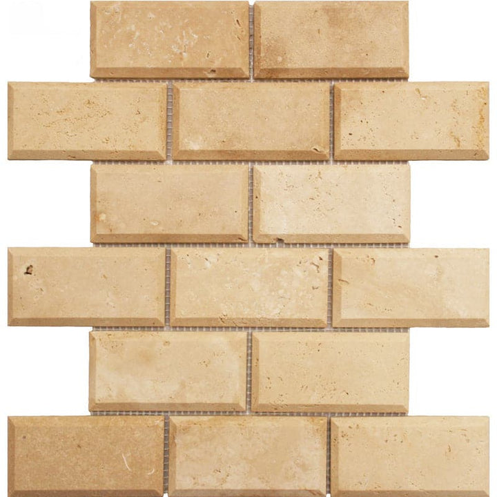 Ivory Travertine 2x4 Deep Beveled Mosaic Tile - TILE AND MOSAIC DEPOT