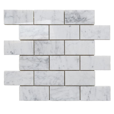 White Carrara Marble 2x4 Polished Mosaic Tile - TILE AND MOSAIC DEPOT