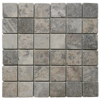 Silver Travertine 2x2 Tumbled Mosaic Tile - TILE AND MOSAIC DEPOT