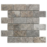 Silver Travertine 2x4 Tumbled Mosaic Tile - TILE AND MOSAIC DEPOT