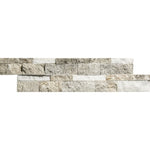 Silver Secil White 6x24 Stacked Stone Ledger Panel.