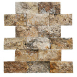 Scabos Travertine 2x4 Split Face Mosaic Tile - TILE AND MOSAIC DEPOT