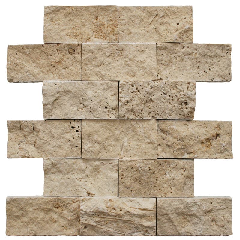 Ivory Travertine 2x4 Split Face Mosaic Tile - TILE AND MOSAIC DEPOT