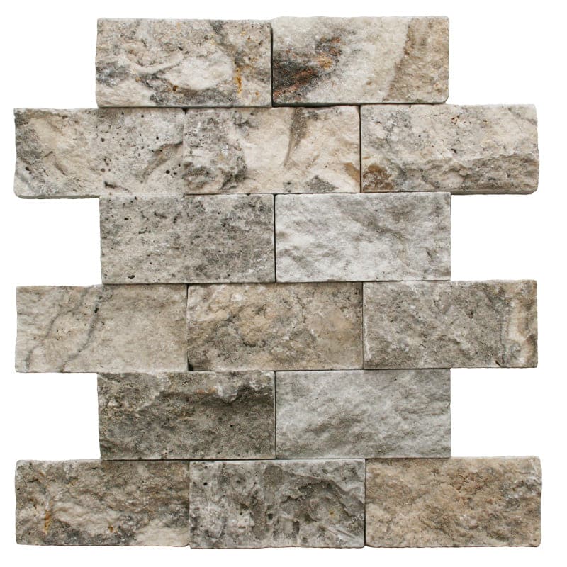 Silver Travertine 2x4 Split Face Mosaic Tile - TILE AND MOSAIC DEPOT