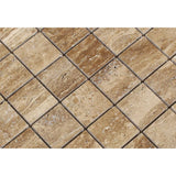 Noce Travertine 2x2 Unfilled Polished Mosaic Tile - TILE & MOSAIC DEPOT