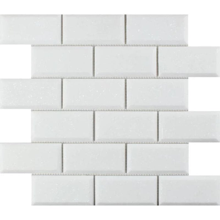 Thassos White Marble Deep-Beveled 2x4 Honed Mosaic Tile - TILE & MOSAIC DEPOT