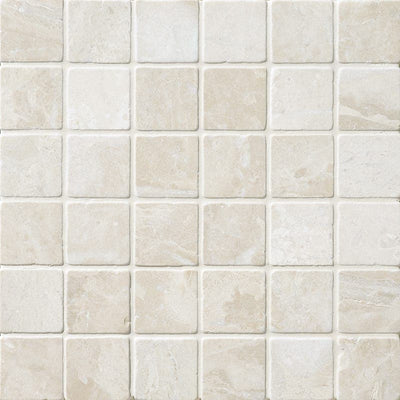 Botticino Beige Marble 2x2 Tumbled Mosaic Tile - TILE AND MOSAIC DEPOT