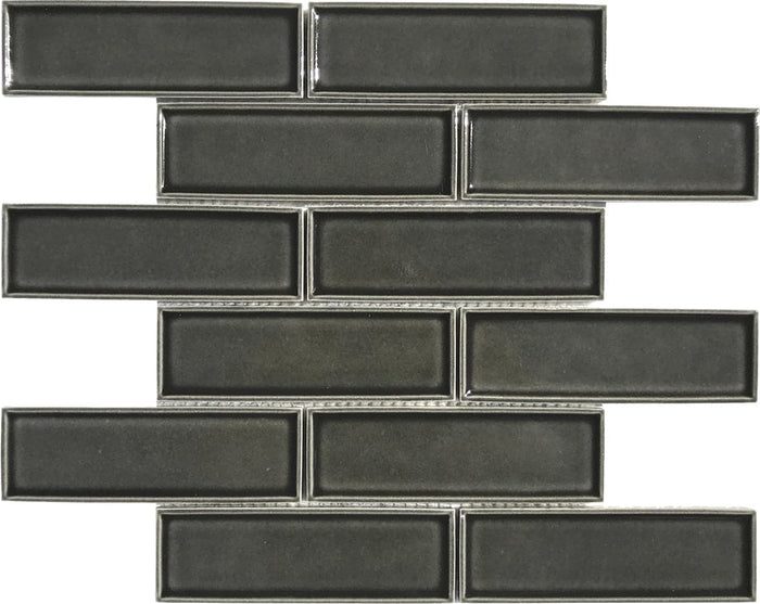 Black Slate 2x6 Beveled Brick Porcelain Mosaic Tile - TILE & MOSAIC DEPOT